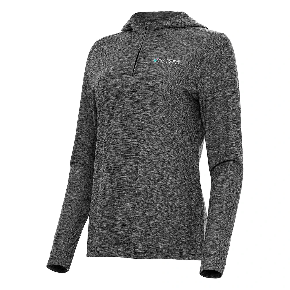 Women's Antigua Heather Homestead-Miami Speedway Daybreak Quarter-Zip Pullover Hoodie