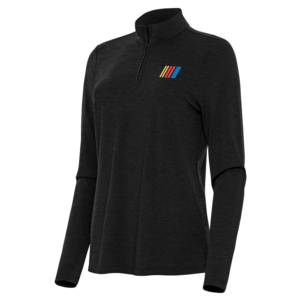 Women's Antigua Heather Black NASCAR Bright Quarter-Zip Top
