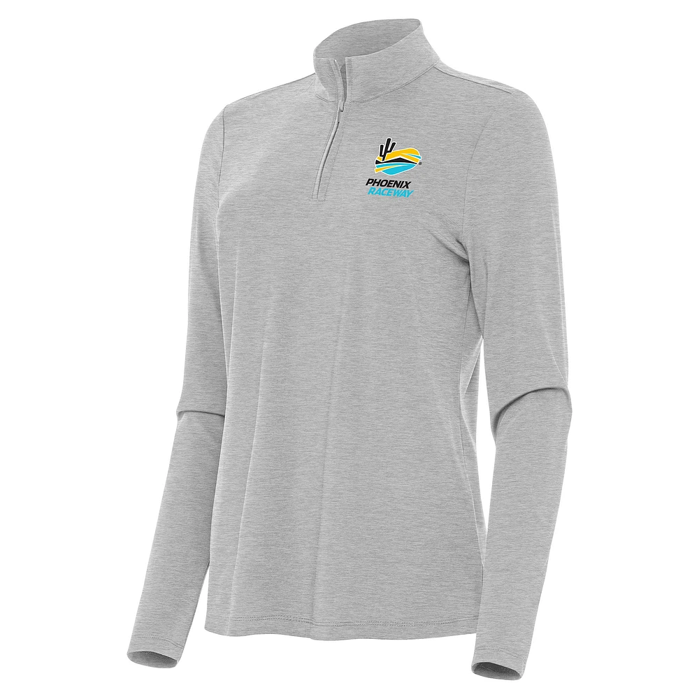 Women's Antigua Heather Gray Phoenix Raceway Bright Quarter-Zip Top