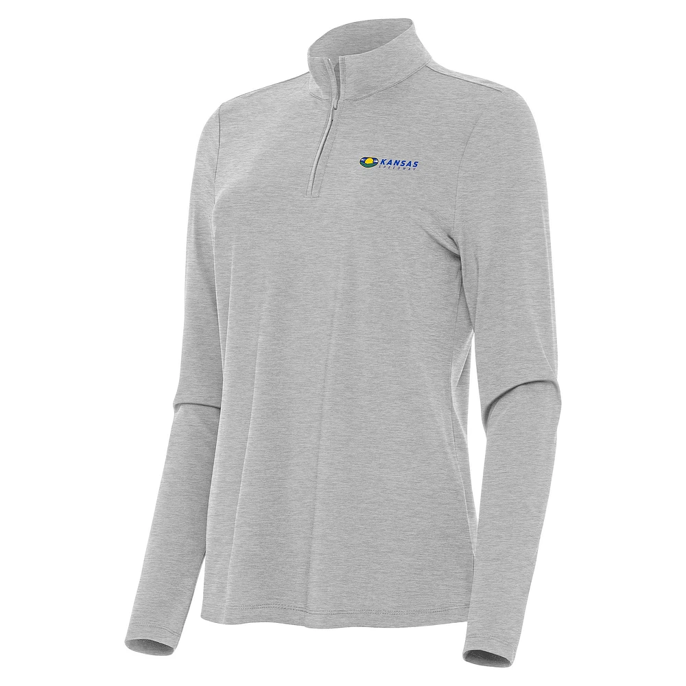 Women's Antigua Heather Gray Kansas Speedway Bright Quarter-Zip Top
