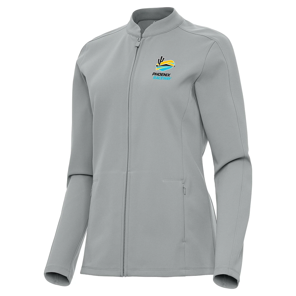 Women's Antigua Gray Phoenix Raceway Regard Full-Zip Jacket