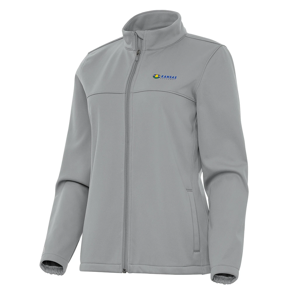 Women's Antigua Gray Kansas Speedway Links 2 Full-Zip Golf Jacket