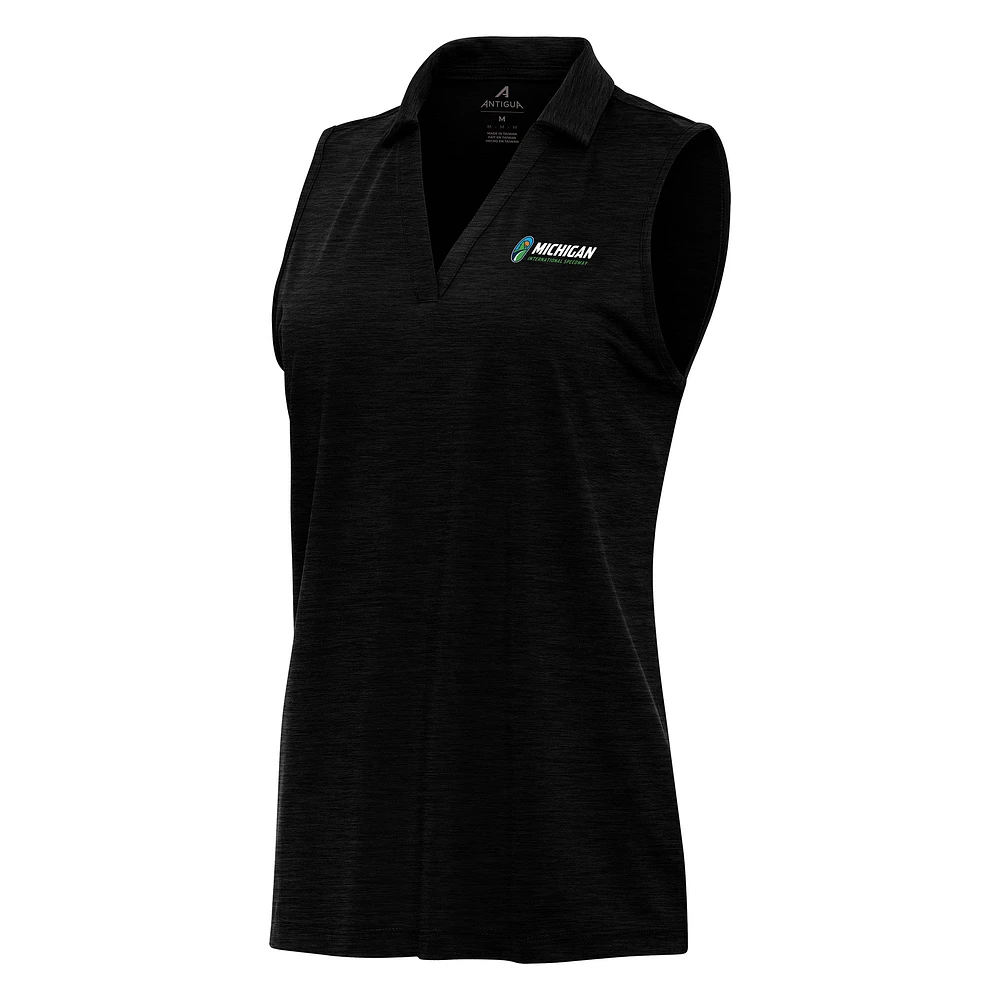 Women's Antigua Heather Black Michigan International Speedway Layout Sleeveless Polo