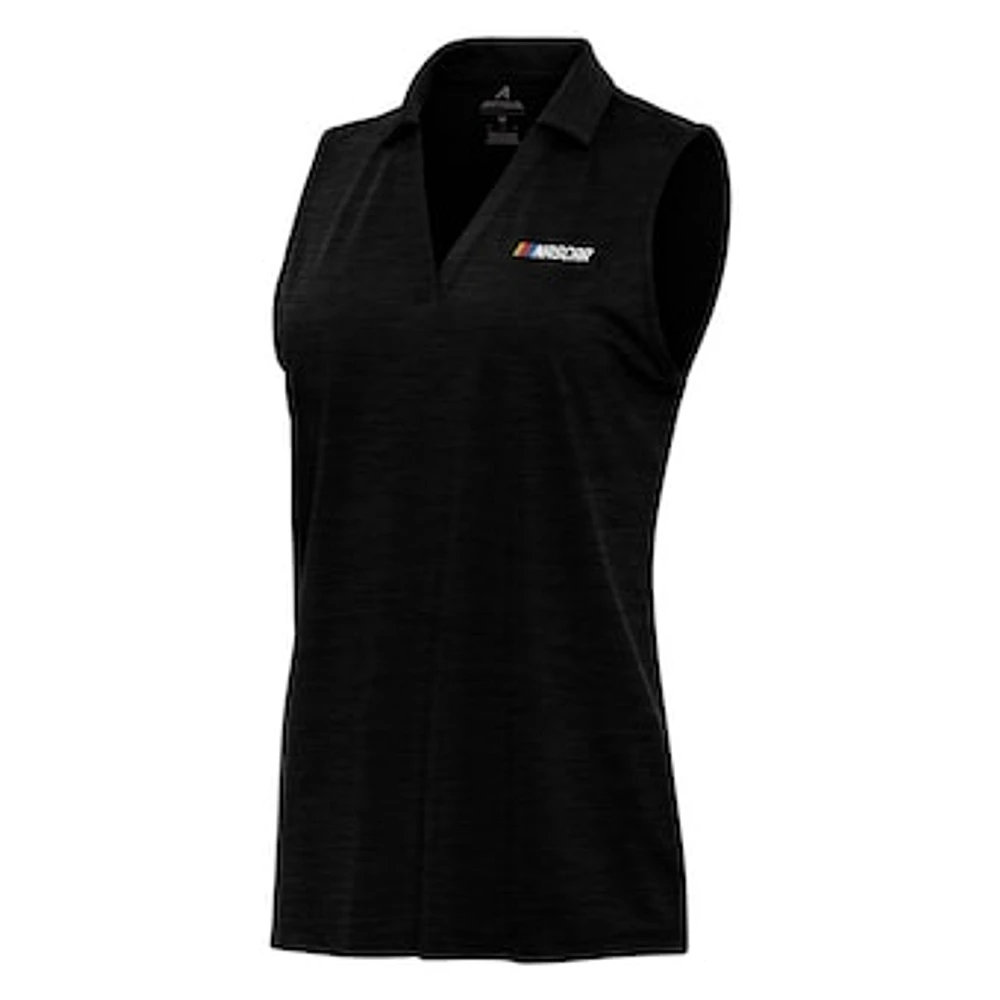Women's Antigua Heather Black NASCAR Merchandise Layout Sleeveless Polo