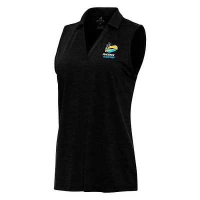 Women's Antigua Heather Black Phoenix Raceway Layout Sleeveless Polo