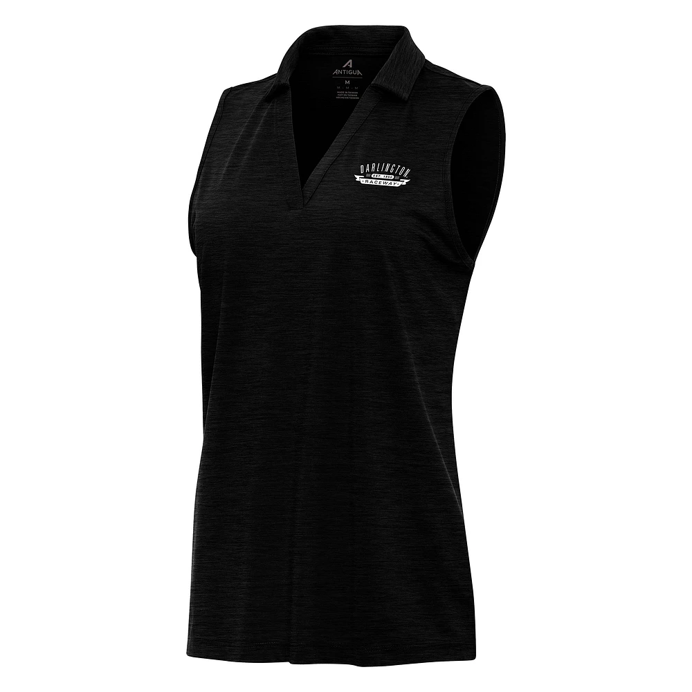 Women's Antigua Heather Black Darlington Raceway Layout Sleeveless Polo
