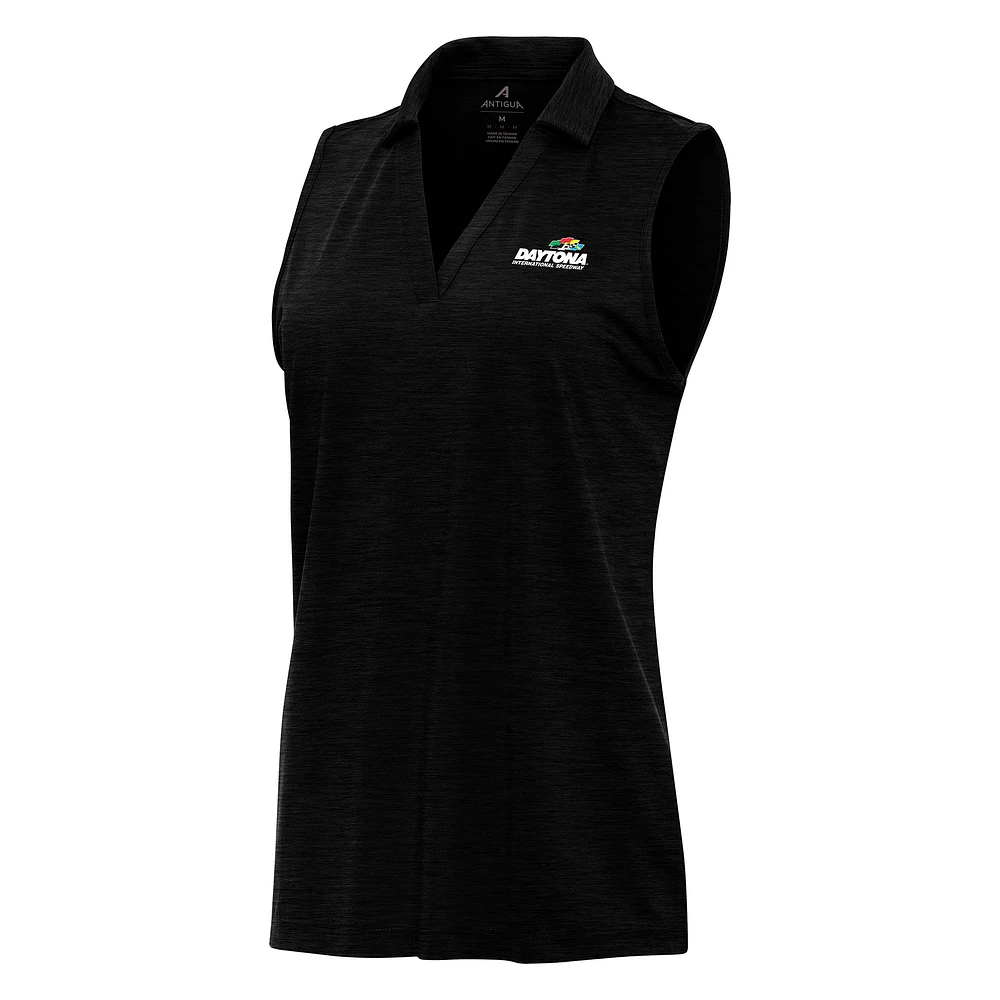 Women's Antigua Heather Black Daytona International Speedway Layout Sleeveless Polo