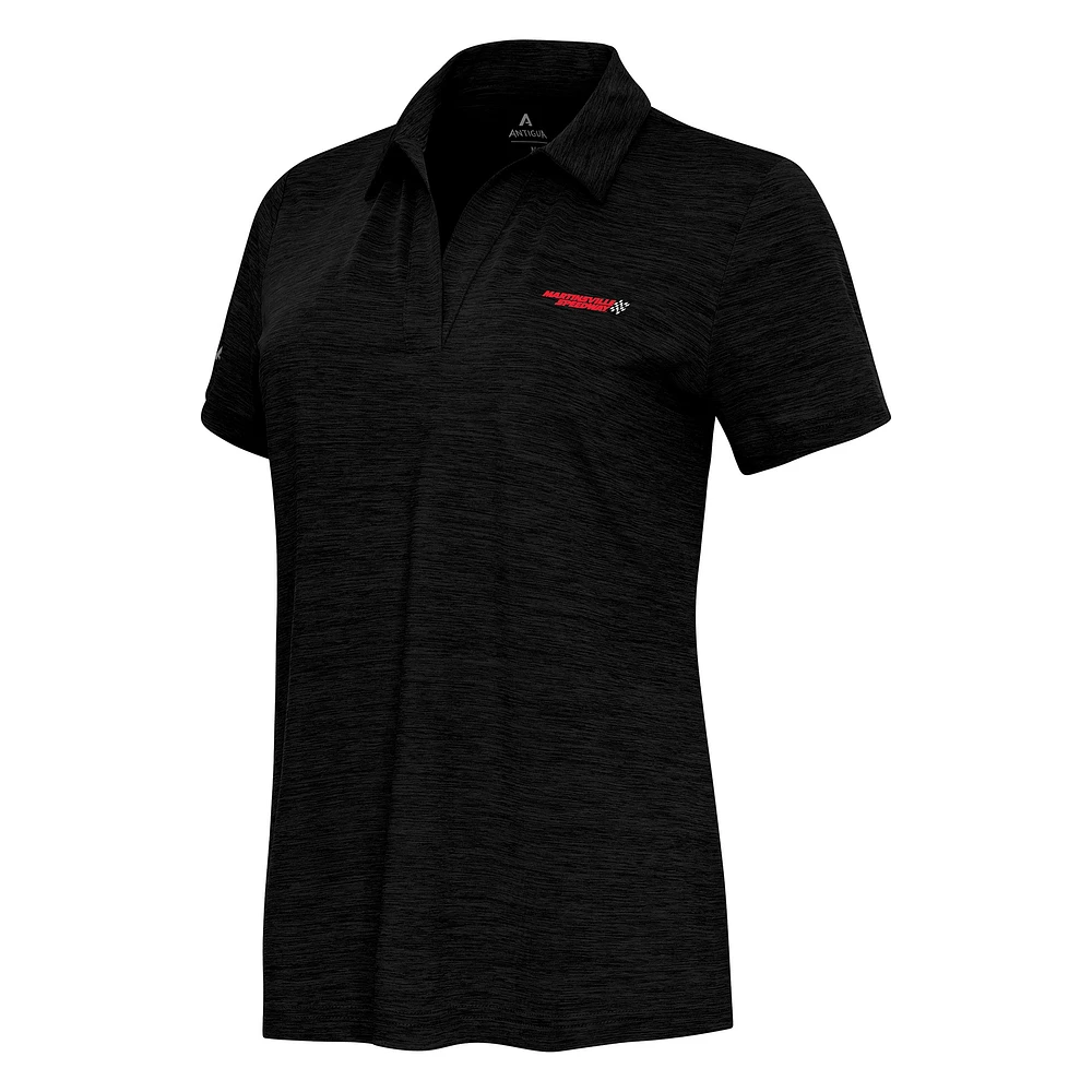 Women's Antigua Heather Black Martinsville Speedway Layout V-Neck Polo