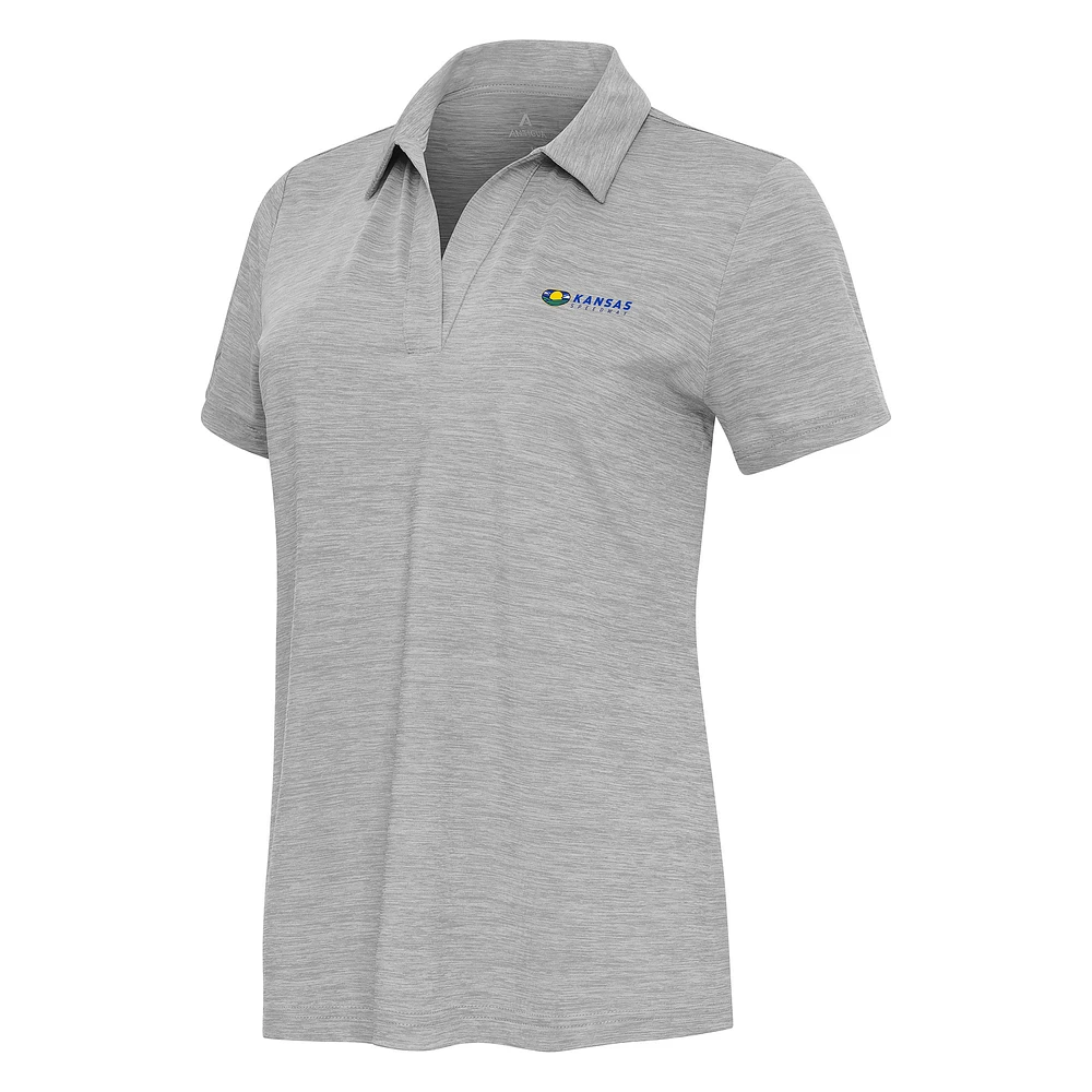 Women's Antigua Heather Gray Kansas Speedway Layout V-Neck Polo