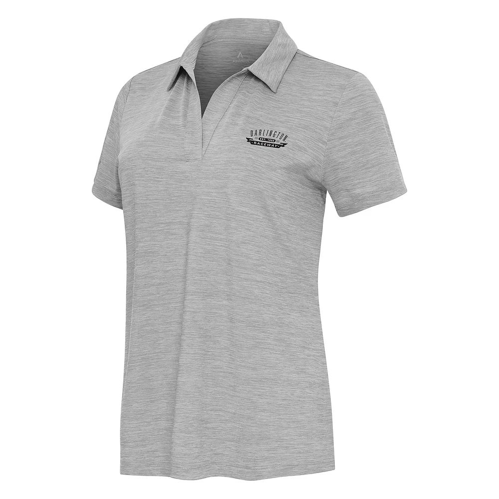 Women's Antigua Heather Gray Darlington Raceway Layout V-Neck Polo