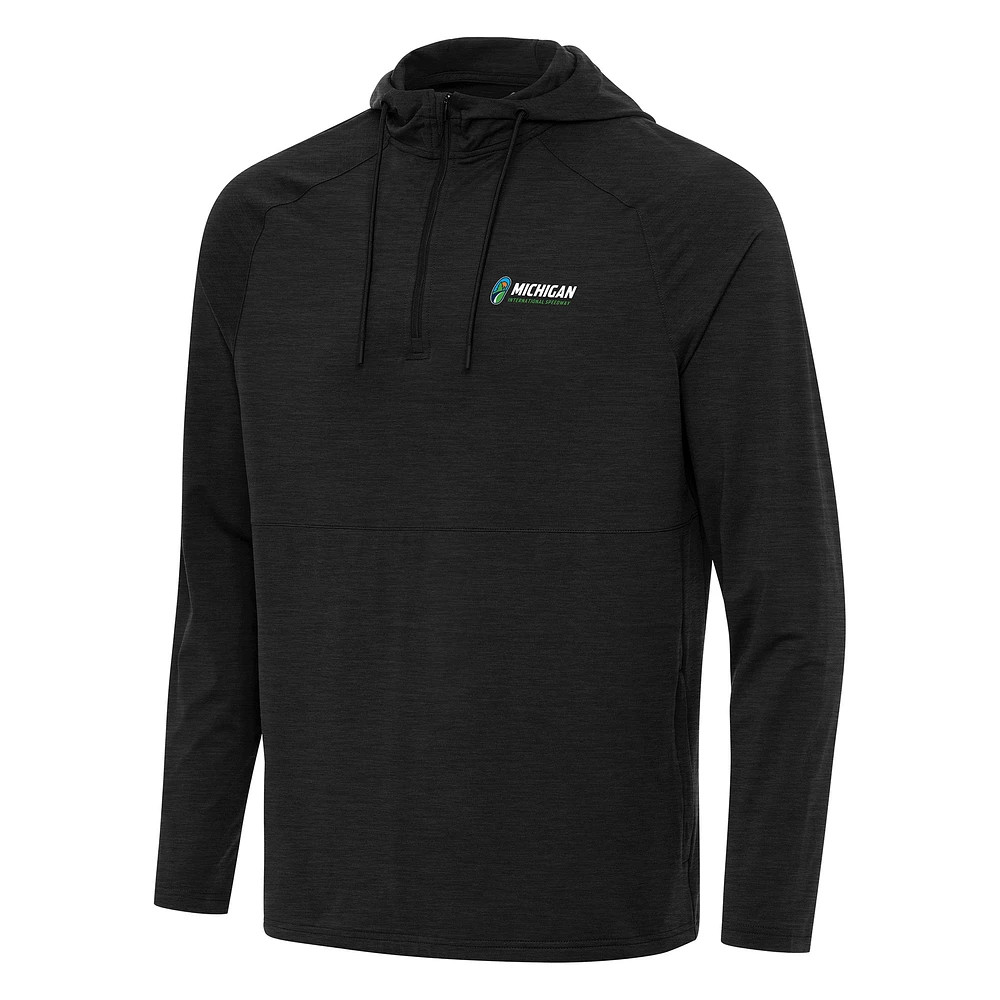 Men's Antigua Heather Michigan International Speedway Spikes Raglan Quarter-Zip Hoodie