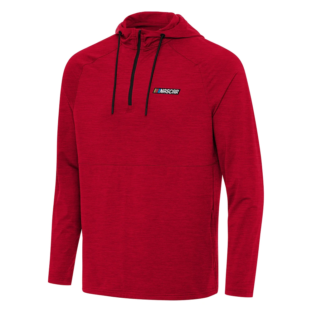 Men's Antigua Heather Red NASCAR Spikes Raglan Quarter-Zip Hoodie
