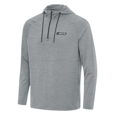 Men's Antigua Heather Gray NASCAR Spikes Raglan Quarter-Zip Hoodie