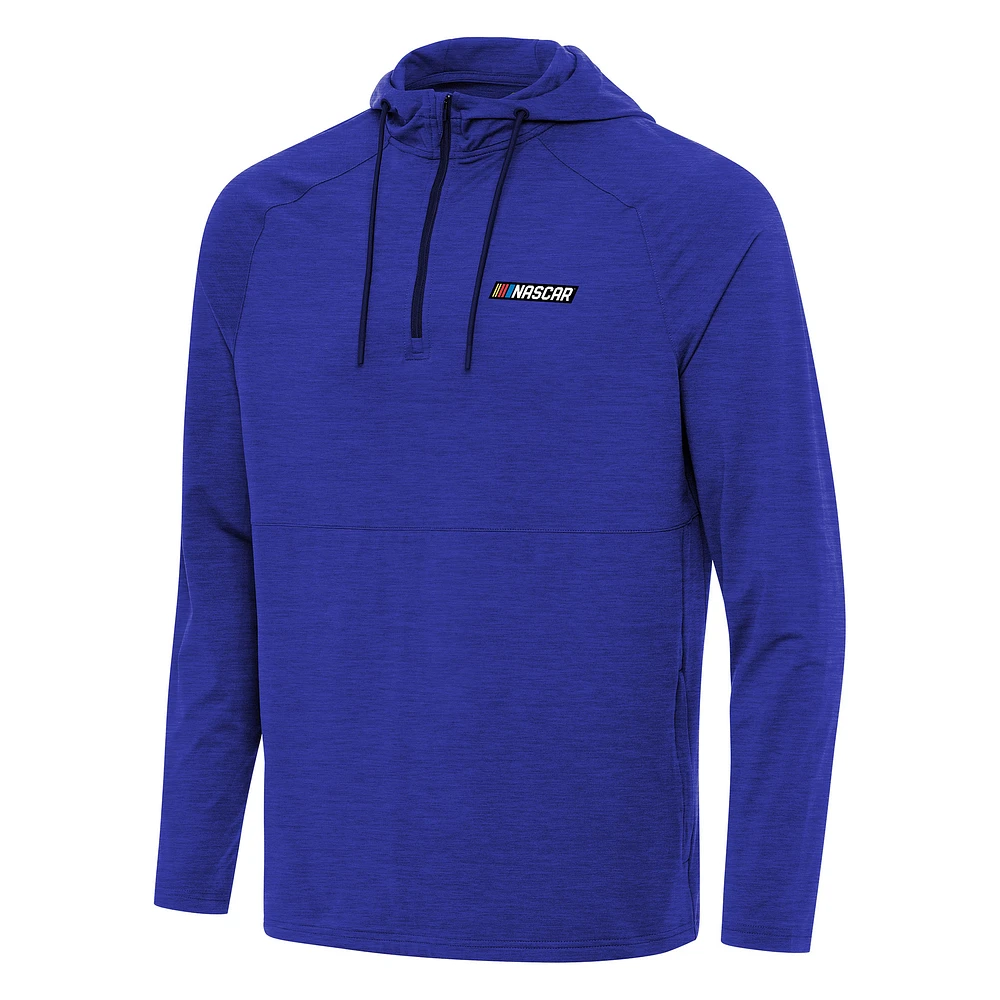 Men's Antigua Heather Royal NASCAR Spikes Raglan Quarter-Zip Hoodie