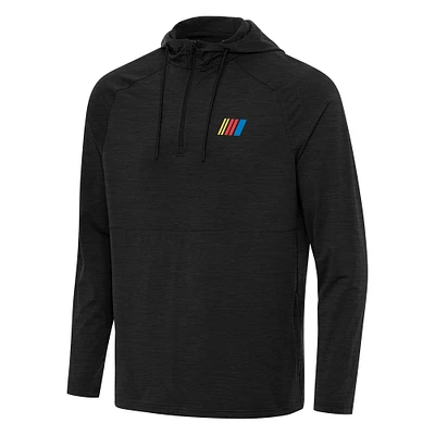 Men's Antigua Heather Black NASCAR Spikes Raglan Quarter-Zip Hoodie