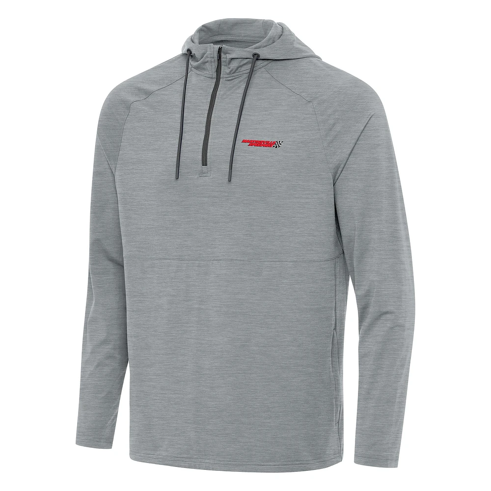 Men's Antigua Heather Gray Martinsville Speedway Spikes Raglan Quarter-Zip Hoodie