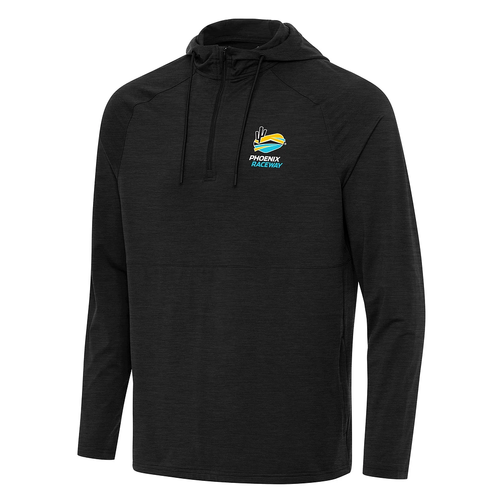 Men's Antigua Heather Black Phoenix Raceway Spikes Raglan Quarter-Zip Hoodie