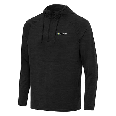 Men's Antigua Heather Kansas Speedway Spikes Raglan Quarter-Zip Hoodie