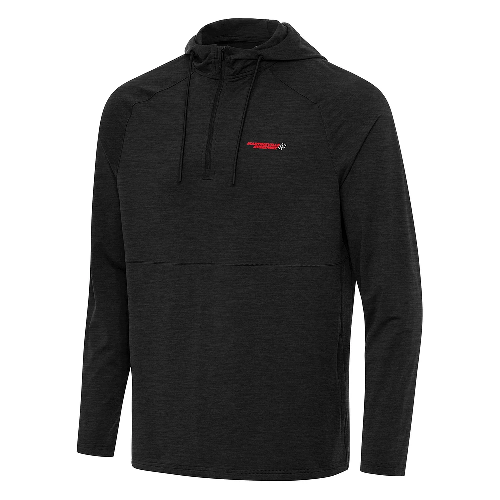 Men's Antigua Heather Black Martinsville Speedway Spikes Raglan Quarter-Zip Hoodie