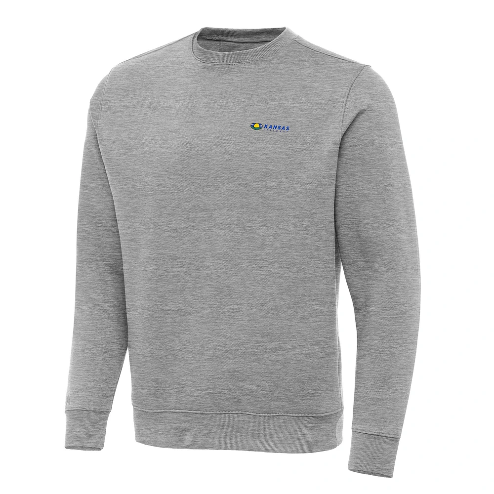 Men's Antigua Heather Gray Kansas Speedway Victory Pullover Sweatshirt