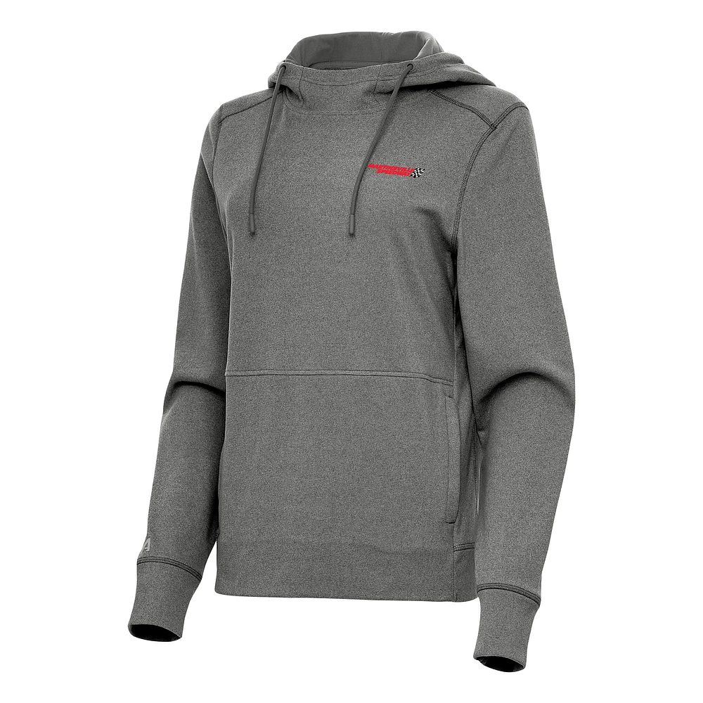 Women's Antigua Heather Black Martinsville Speedway Justice Pullover Hoodie