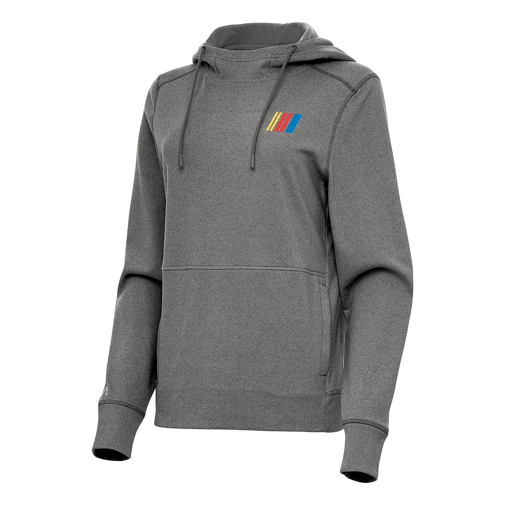 Women's Antigua Heather Black NASCAR Justice Pullover Hoodie