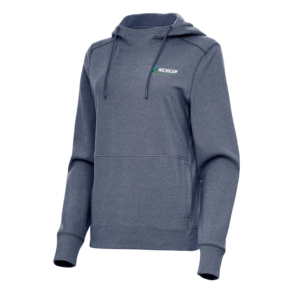 Women's Antigua Heather Navy Michigan International Speedway Justice Pullover Hoodie
