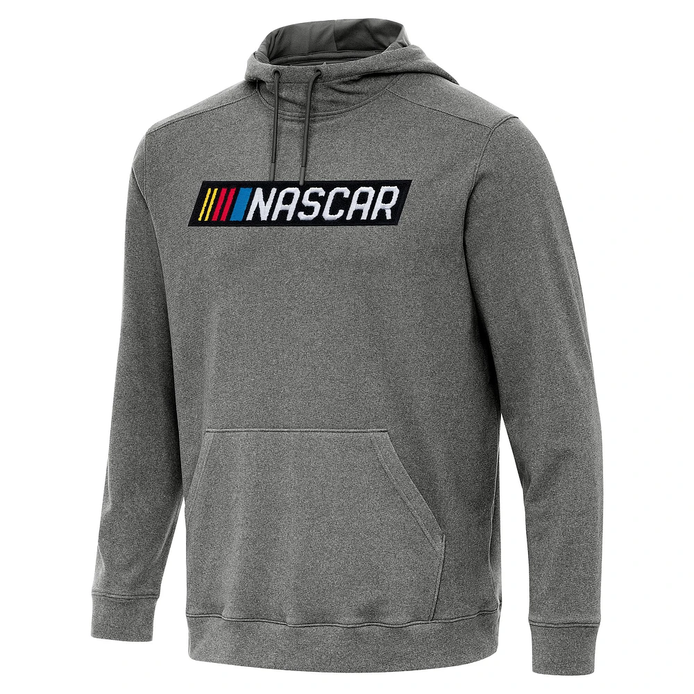 Men's Antigua Heather Black NASCAR Cloud Pullover Hoodie