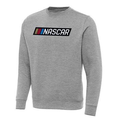 Men's Antigua Heather Gray NASCAR Victory Crewneck Pullover Sweatshirt
