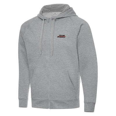 Men's Antigua Heather Gray Team Penske Full-Zip Hoodie