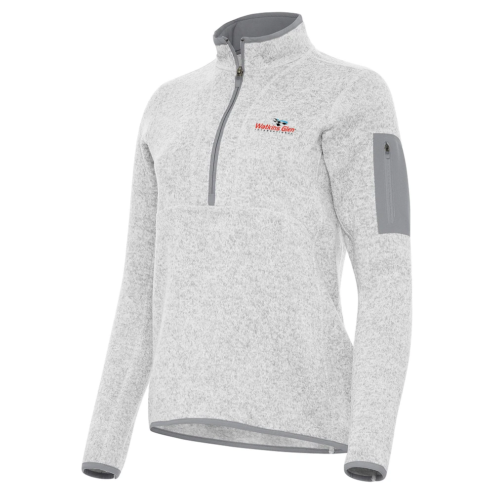 Women's Antigua Heather Gray Watkins Glen International Fortune 1/2-Zip Pullover Top