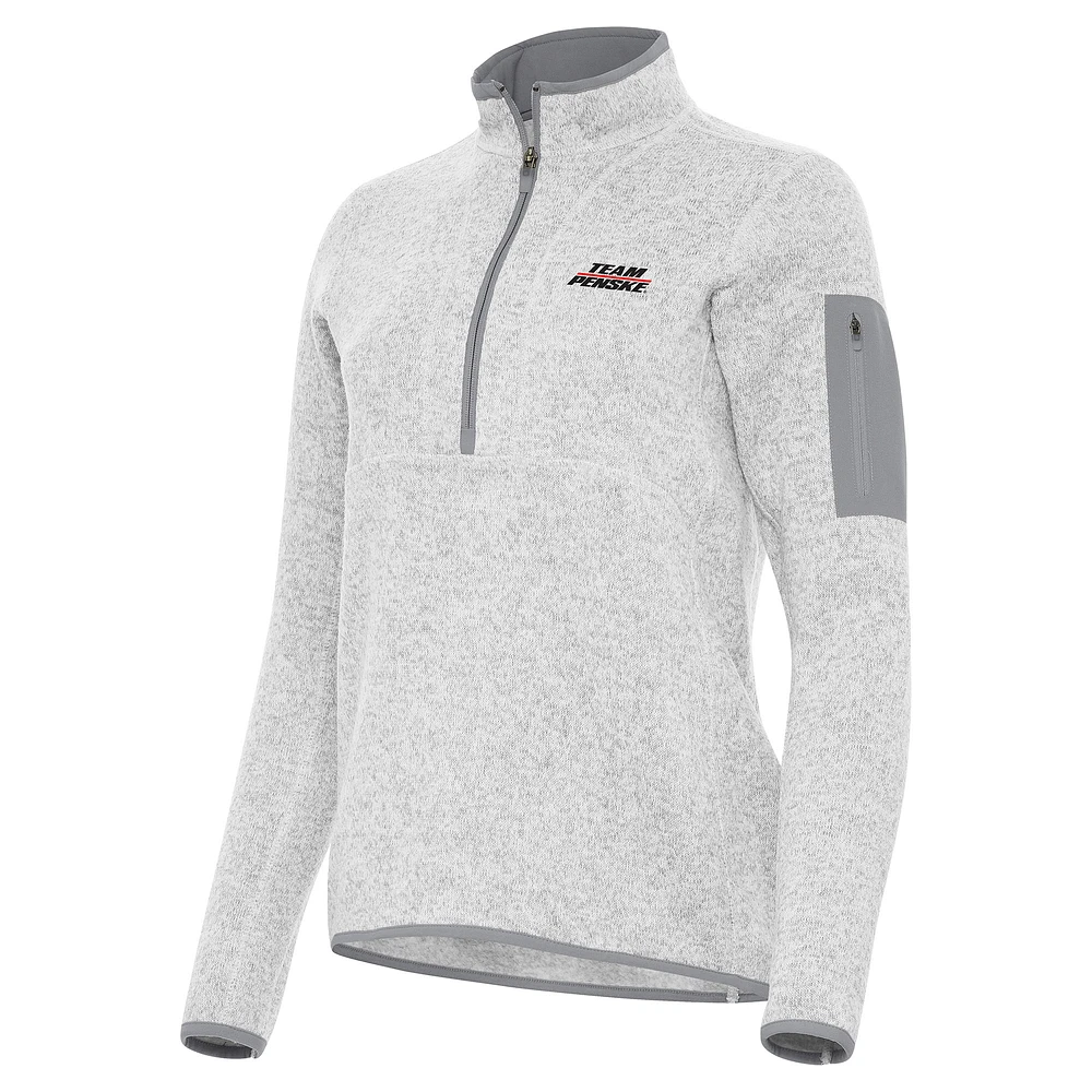 Women's Antigua Heather Gray Team Penske Fortune 1/2-Zip Pullover Top