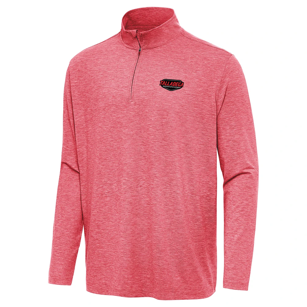 Men's Antigua Heather Red Talladega Superspeedway Hunk Quarter-Zip Pullover Top