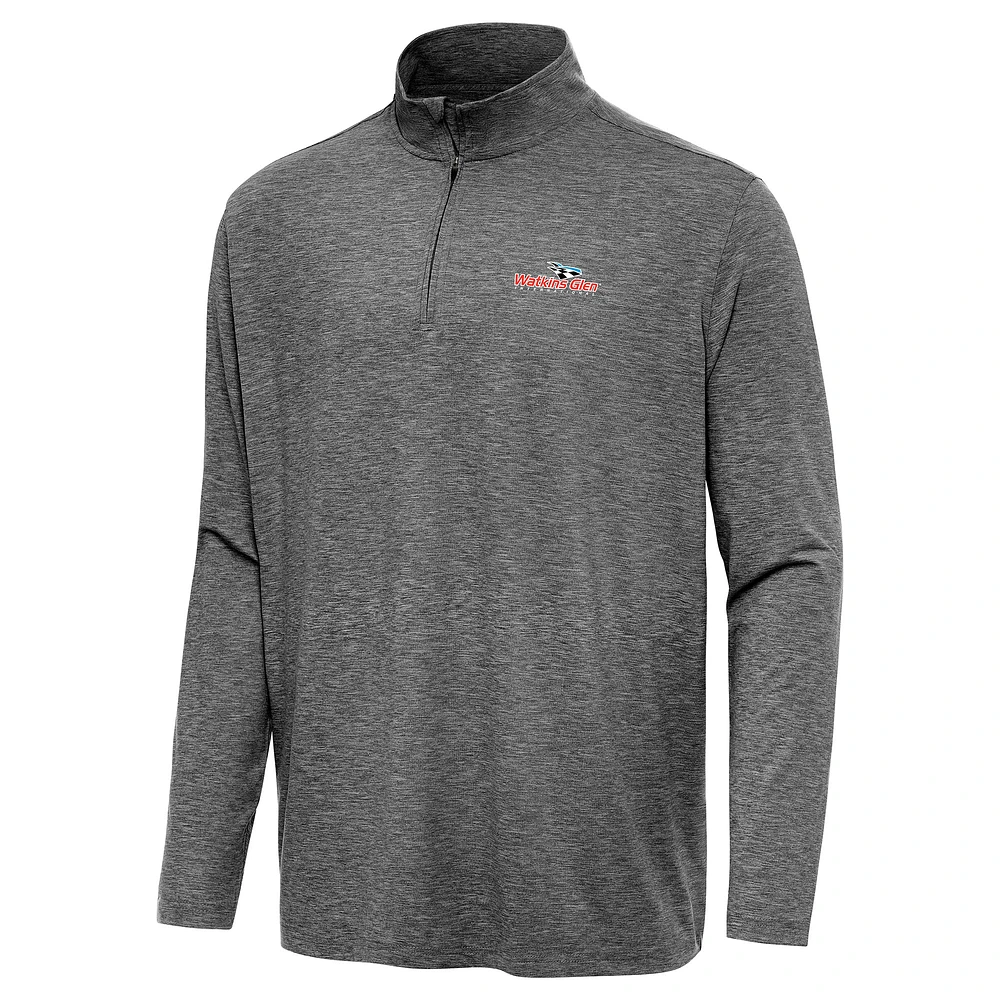 Men's Antigua Heather Black Watkins Glen International Hunk Quarter-Zip Pullover Top