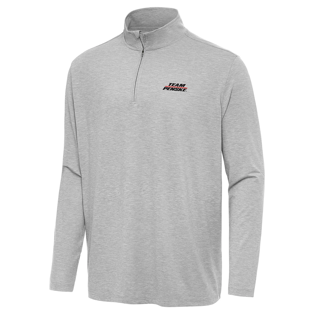 Men's Antigua Heather Gray Team Penske Hunk Quarter-Zip Pullover Top