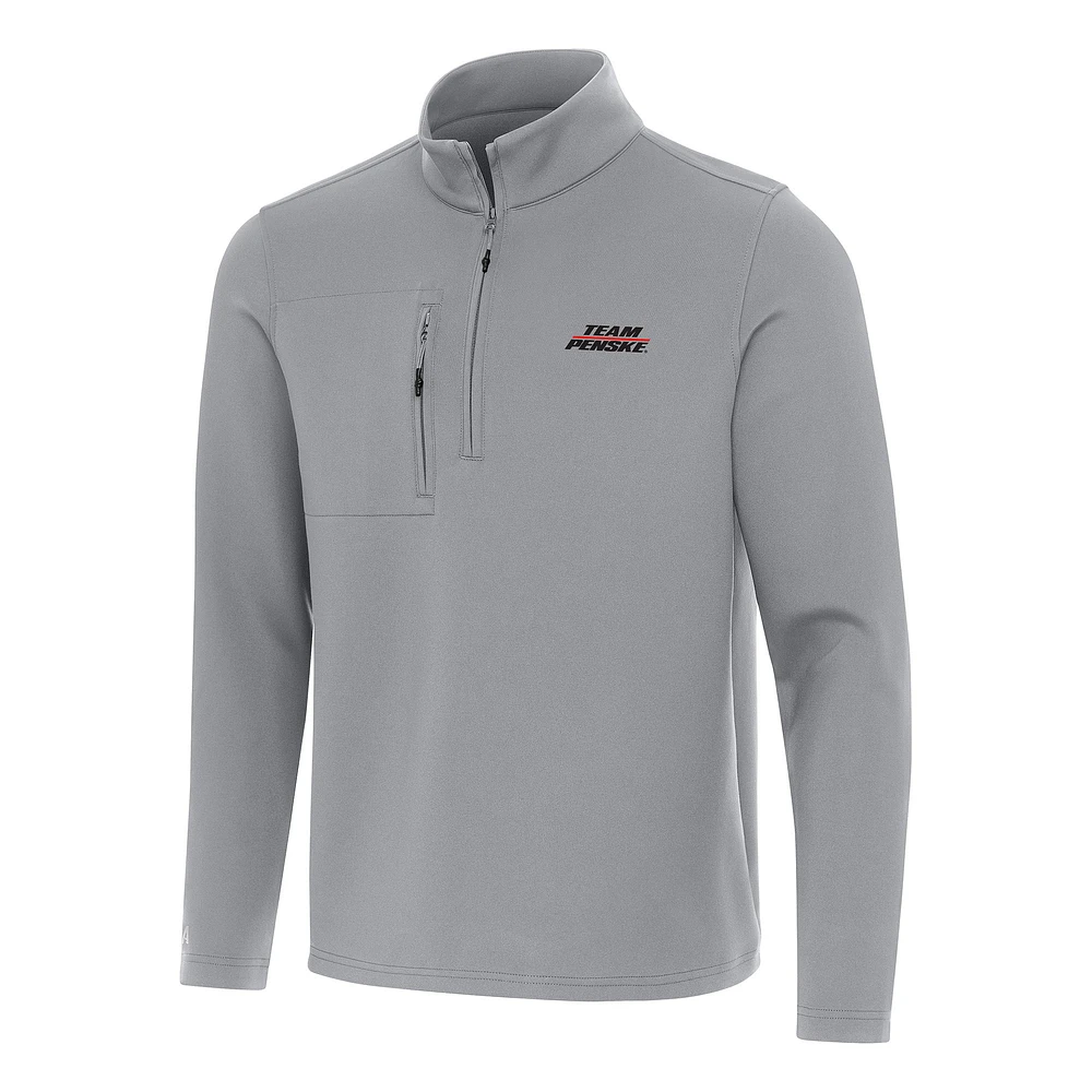 Men's Antigua Gray Team Penske Insider Quarter-Zip Pullover Top