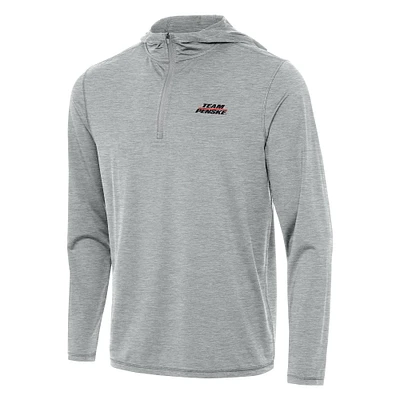 Men's Antigua Heather Gray Team Penske Tidy Quarter-Zip Pullover Hoodie