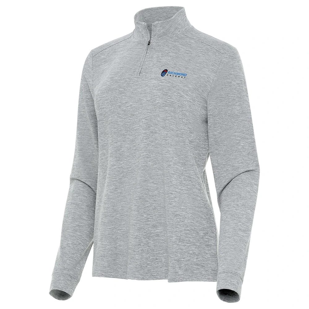 Women's Antigua Heather Gray Richmond Raceway Mentor Long Sleeve Quarter-Zip Mock Polo