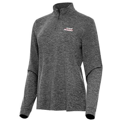 Women's Antigua Heather Team Penske Mentor Long Sleeve Quarter-Zip Mock Polo