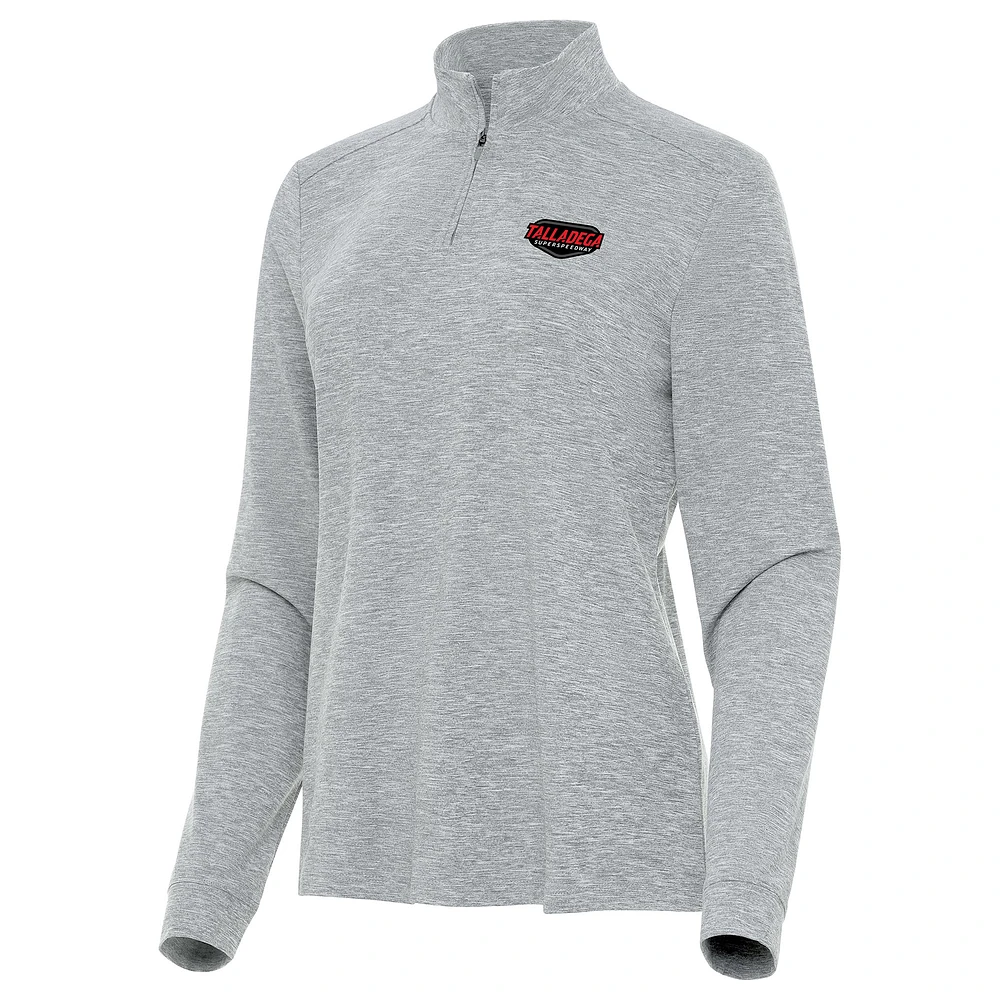 Women's Antigua Heather Gray Talladega Superspeedway Mentor Long Sleeve Quarter-Zip Mock Polo