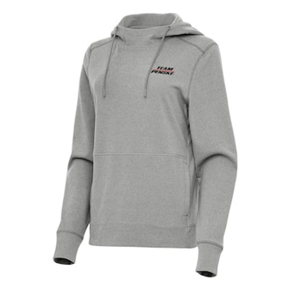 Women's Antigua Heather Gray Team Penske Justice Pullover Hoodie