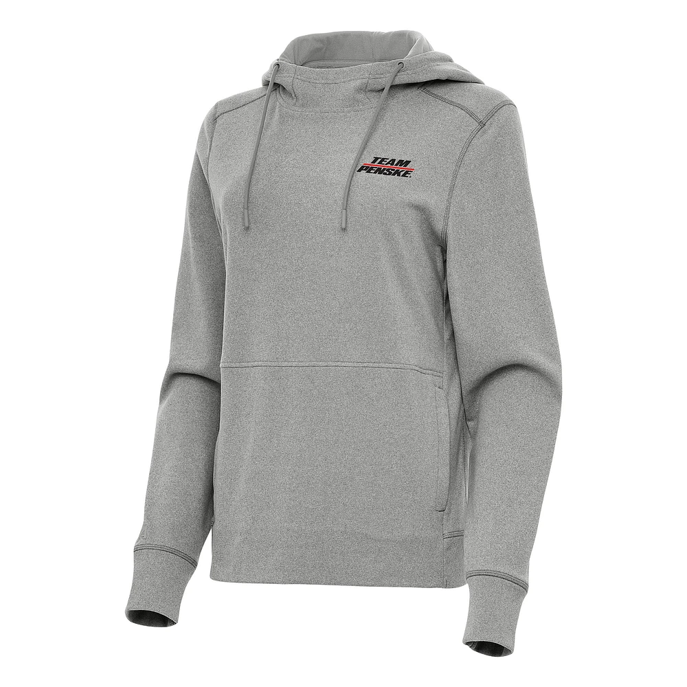 Women's Antigua Heather Gray Team Penske Justice Pullover Hoodie