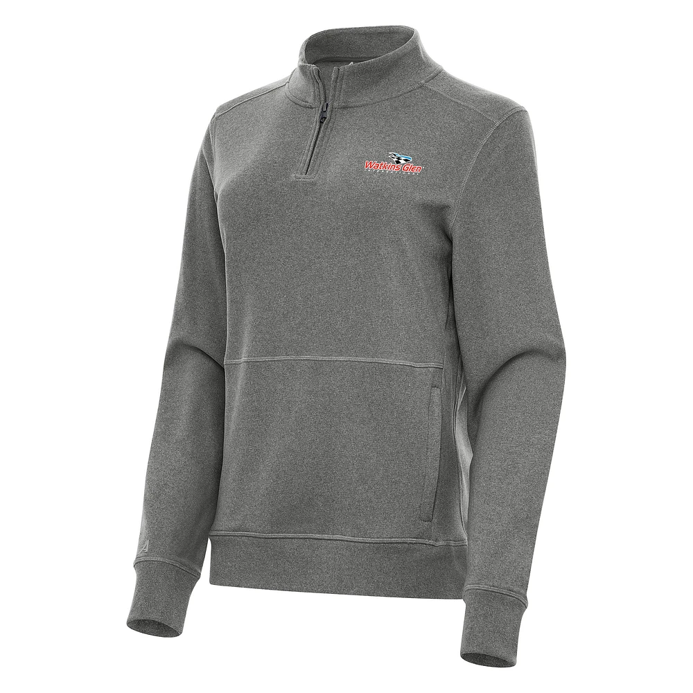 Women's Antigua Heather Black Watkins Glen International Crush Quarter-Zip Jacket