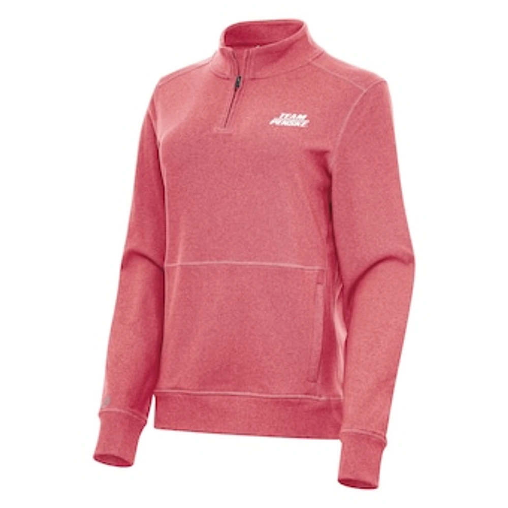 Women's Antigua Heather Red Team Penske Crush Quarter-Zip Jacket