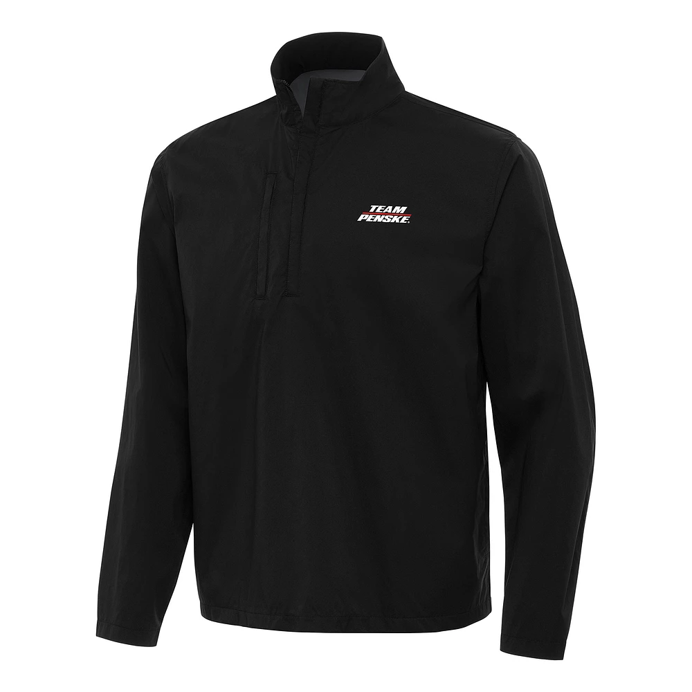 Men's Antigua Black Team Penske Brisk Quarter-Zip Pullover Jacket