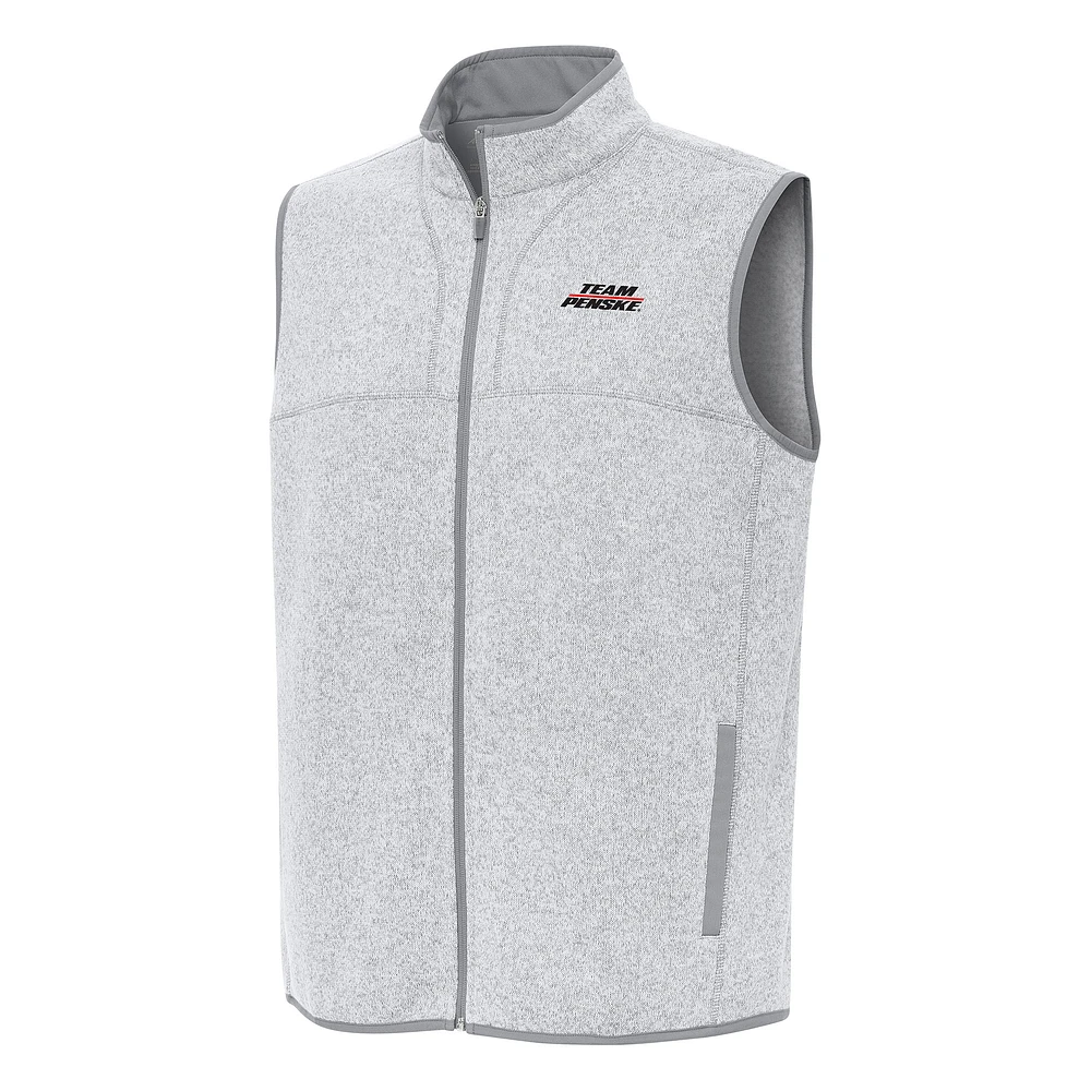 Men's Antigua Heather Gray Team Penske Fortune Full-Zip Vest