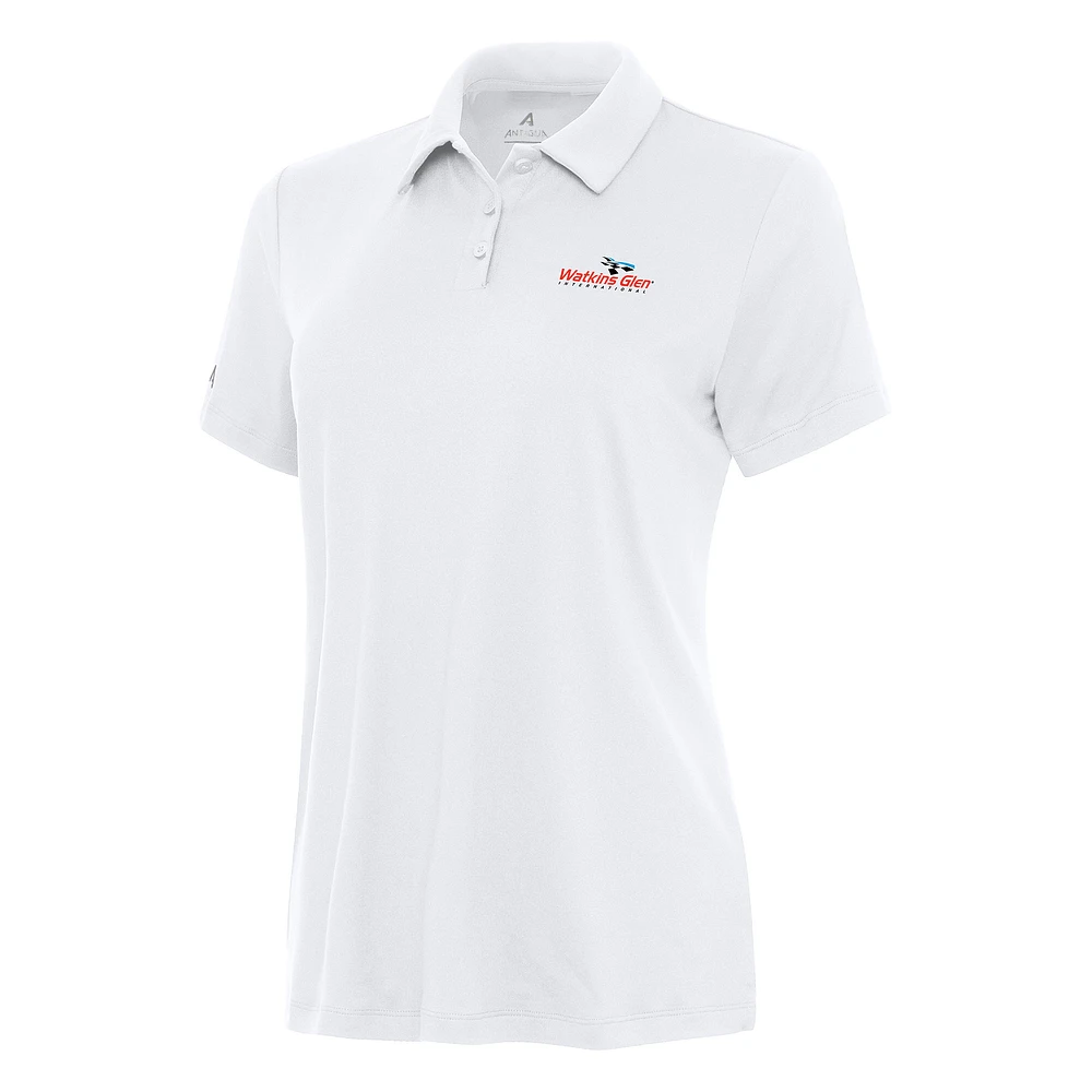 Women's Antigua White Watkins Glen International Reprocess Polo