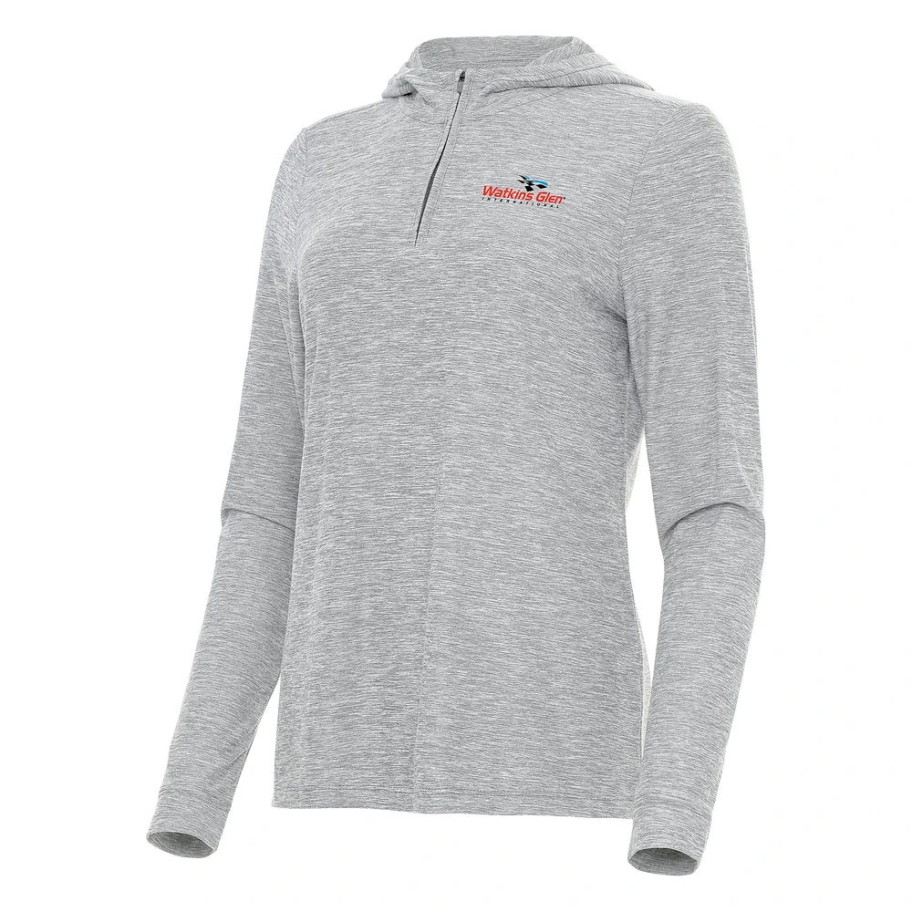 Women's Antigua Heather Gray Watkins Glen International Daybreak Quarter-Zip Pullover Hoodie