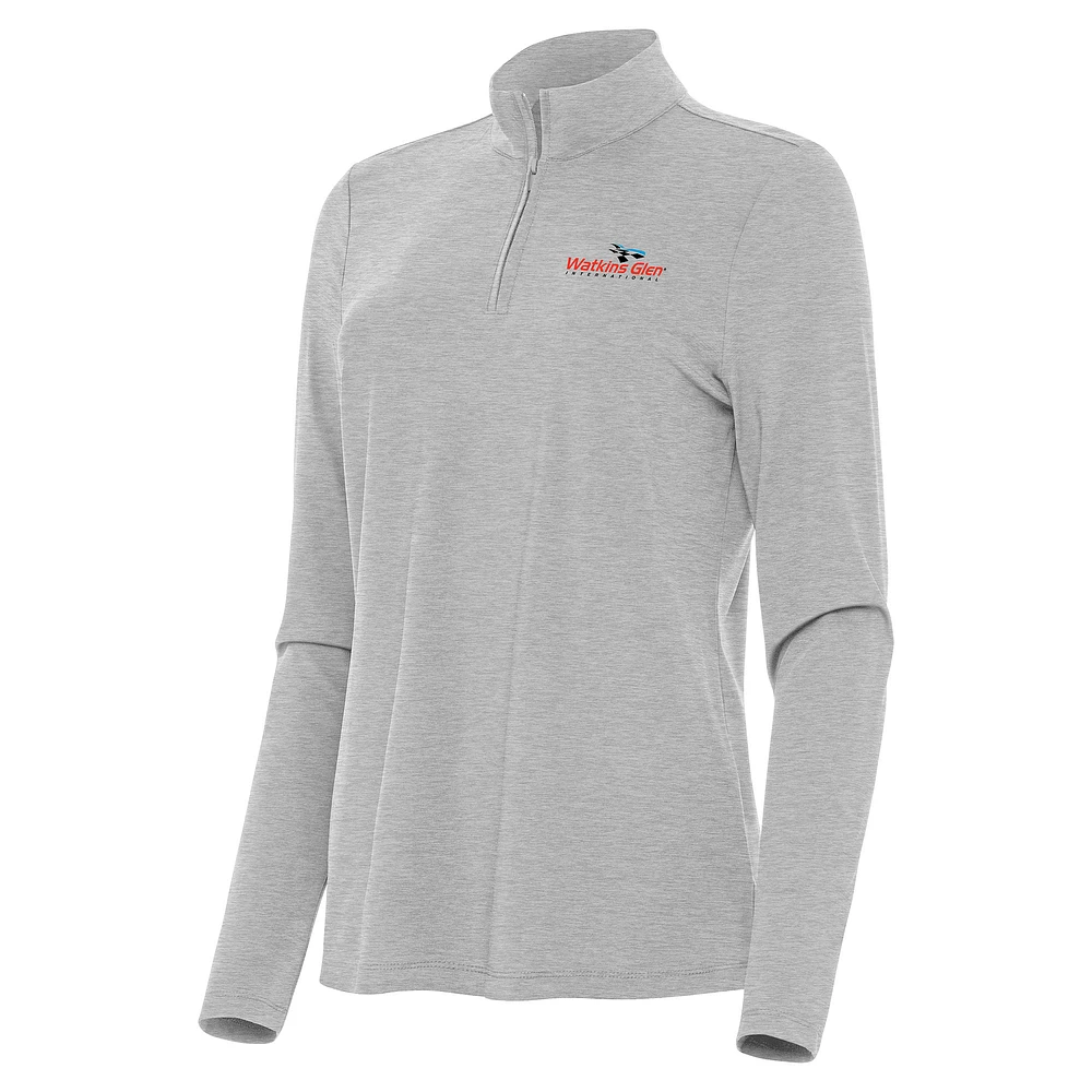 Women's Antigua Heather Gray Watkins Glen International Bright Quarter-Zip Top