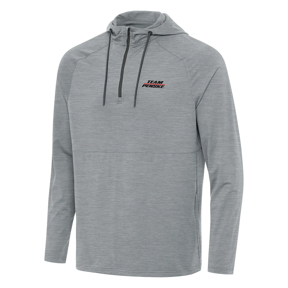 Men's Antigua Heather Gray Team Penske Spikes Raglan Quarter-Zip Hoodie